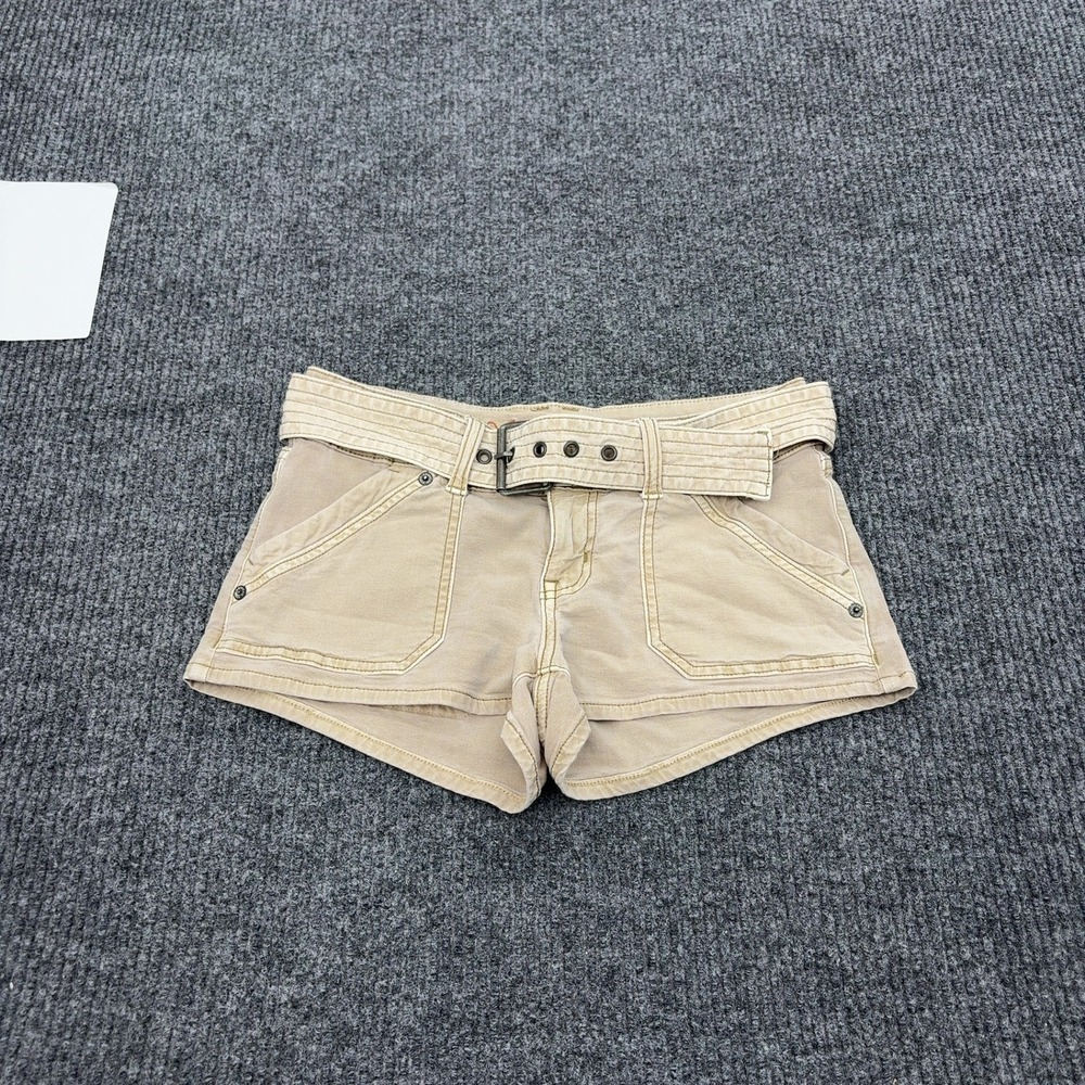 American Eagle Shorts Womens 4 Khaki Cotton Lyocell Belted Low Rise Y2K Utility